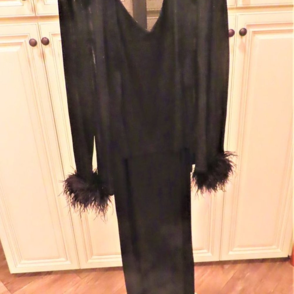 New Alex 2 pc Black Shimmer & Feather Evening Dress & Jacket size 8